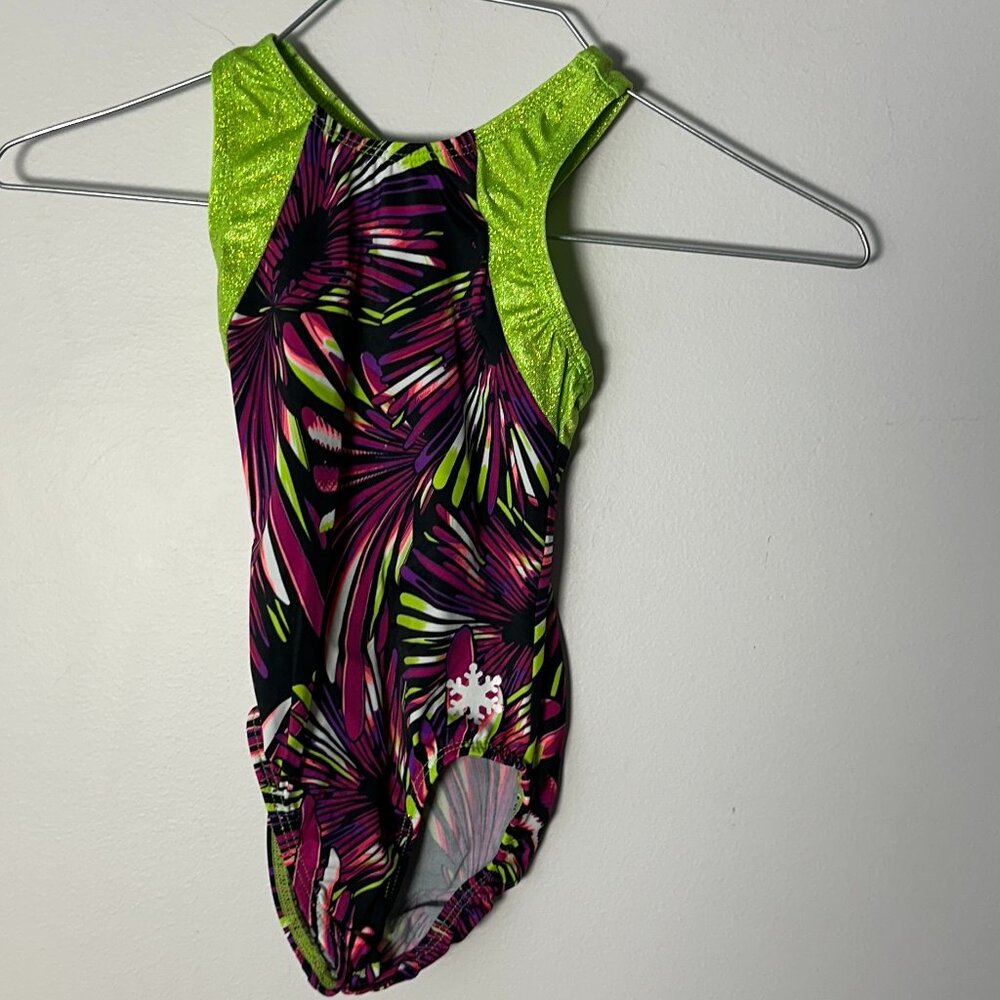 EUC Snowflake Designs Child Girl Small S Leotard Purple Pink Black Green